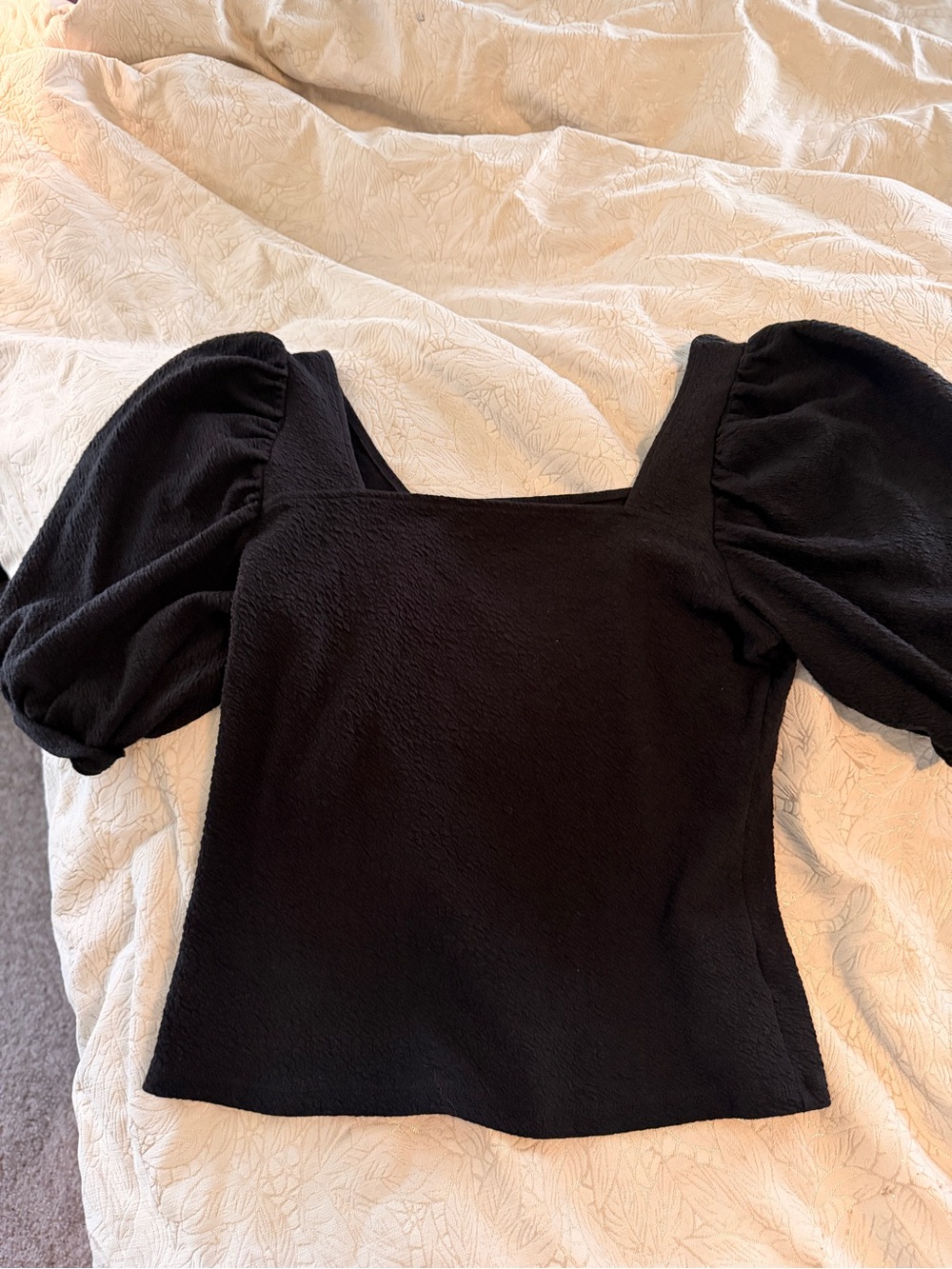 a new day Black Square Neck Puff Sleeve Blouse